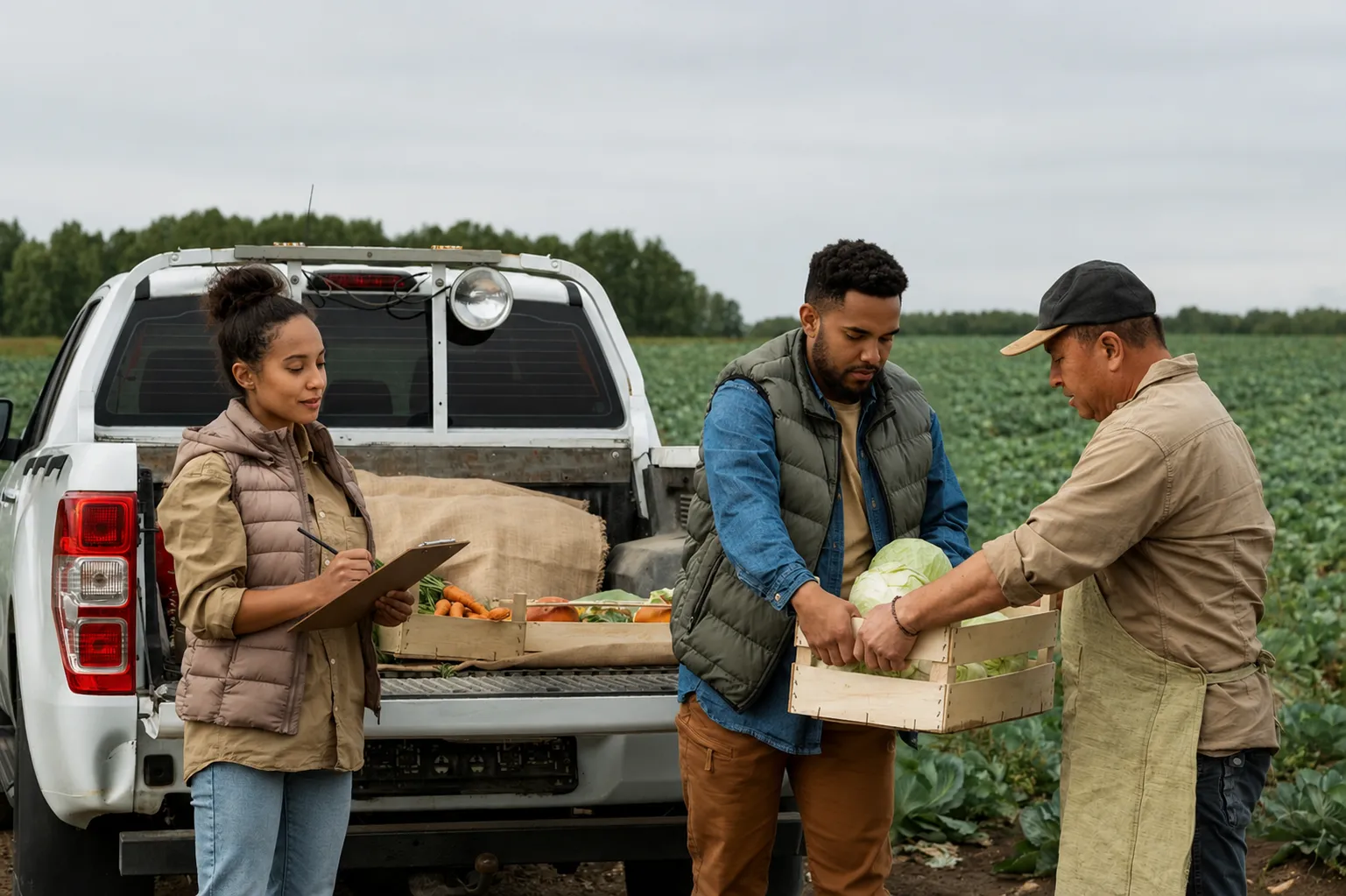 Community members collecting their share at a pickup location